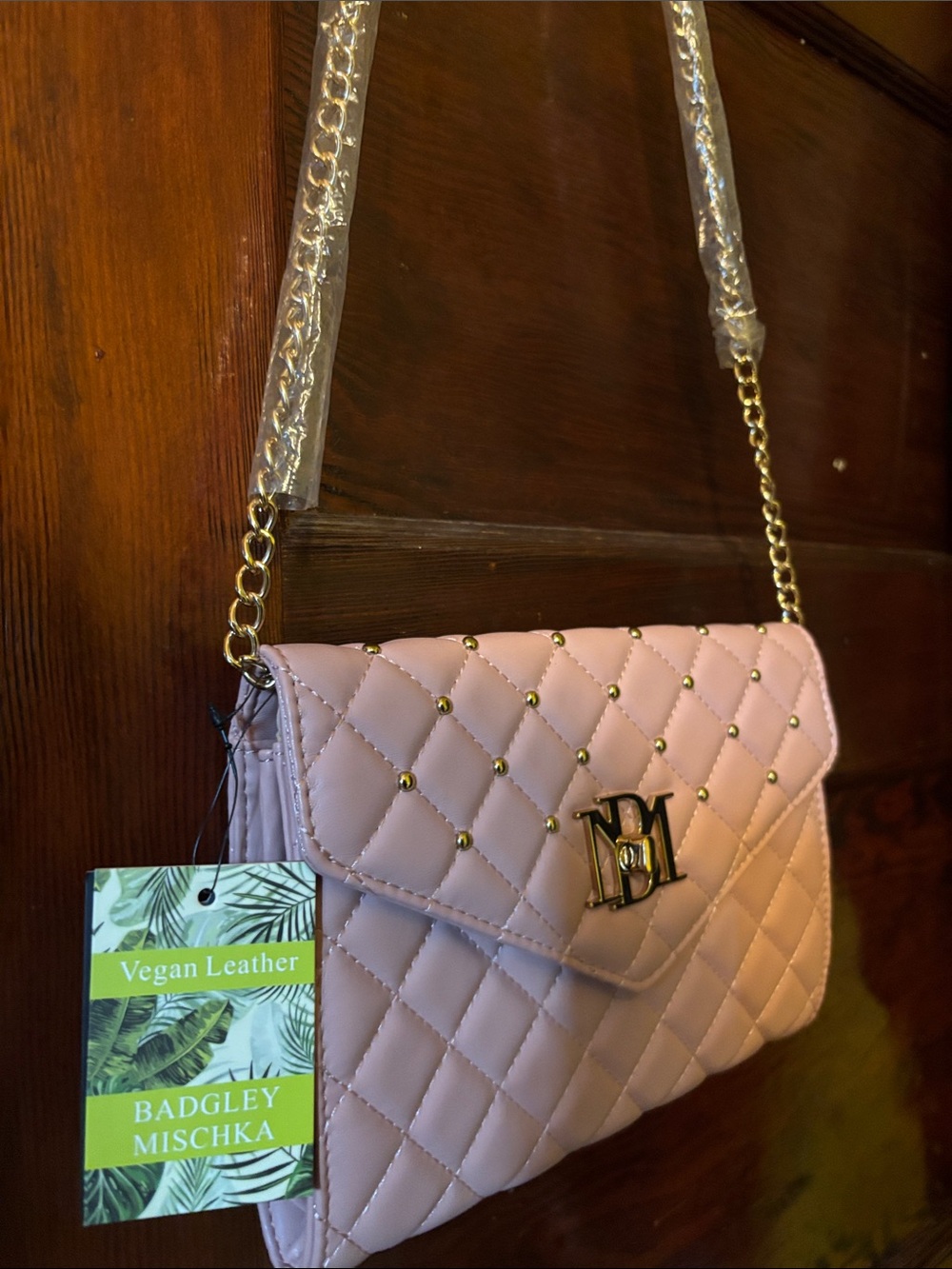 Quilted Pink Crossbody Shoulder Bag with Gold Chain